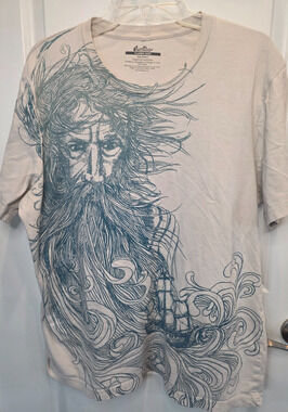 Threadless Graphic T-Shirt Men's XL Cream Cotton Sea Beard Nautical Viking Ship